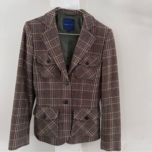 Plaid Wool Blend Tailored Blazer w/patch pockets  Preppy, equestrian sz 7
